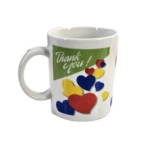 Vintage‎ 80s 90s Thank You Rainbow Heart Ceramic Coffee Tea Mug  3.5" Gift Cocoa
